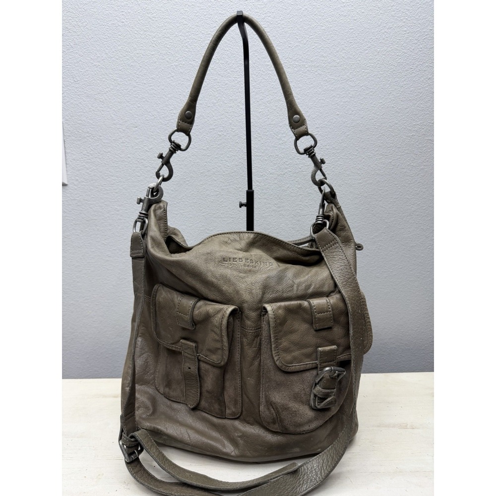 Liebeskind Berlin Utility Leather Bag Crossbody Large Taupe Gray